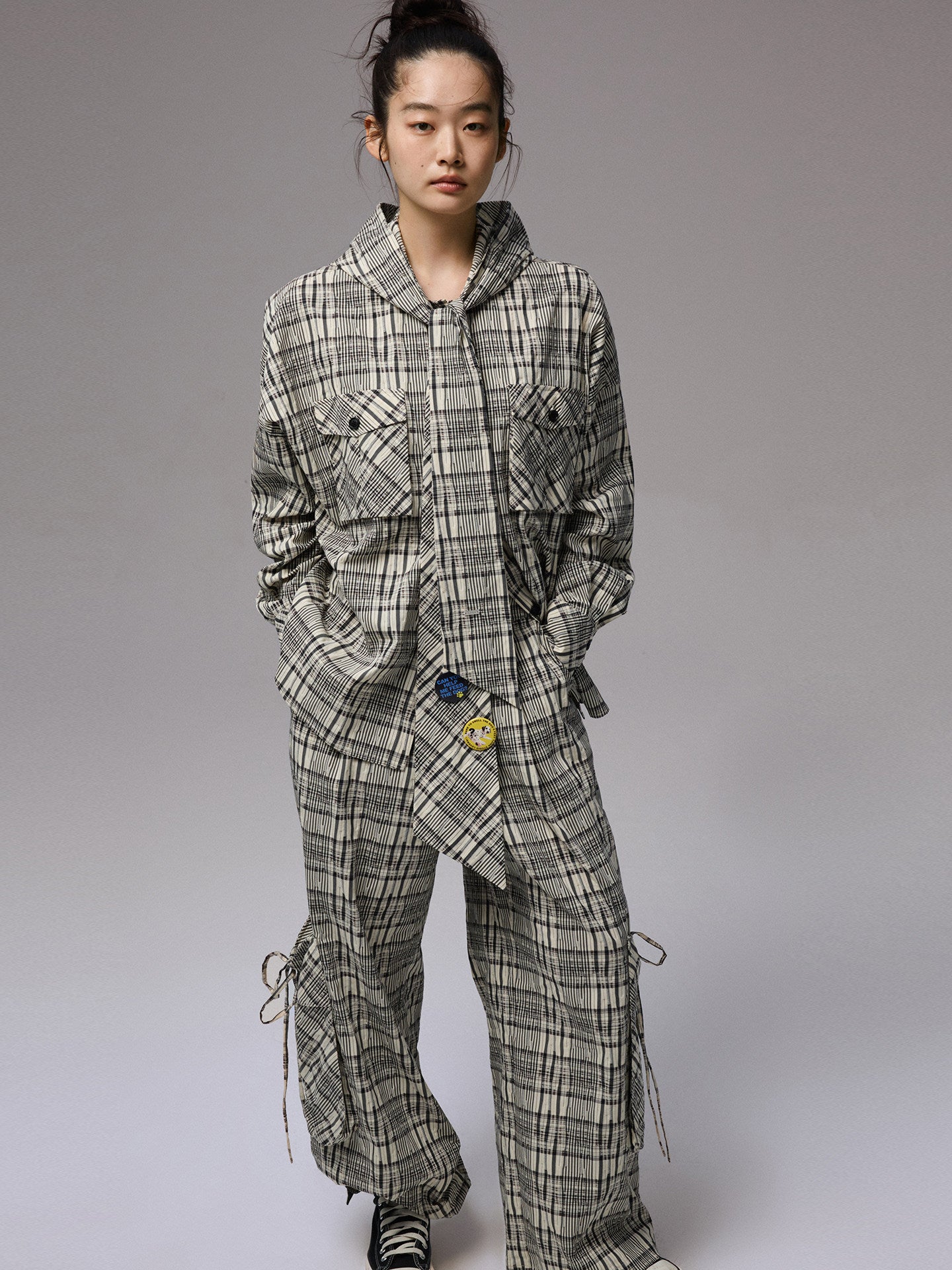 Plaid Hoodie & Wide-Leg Pants Set