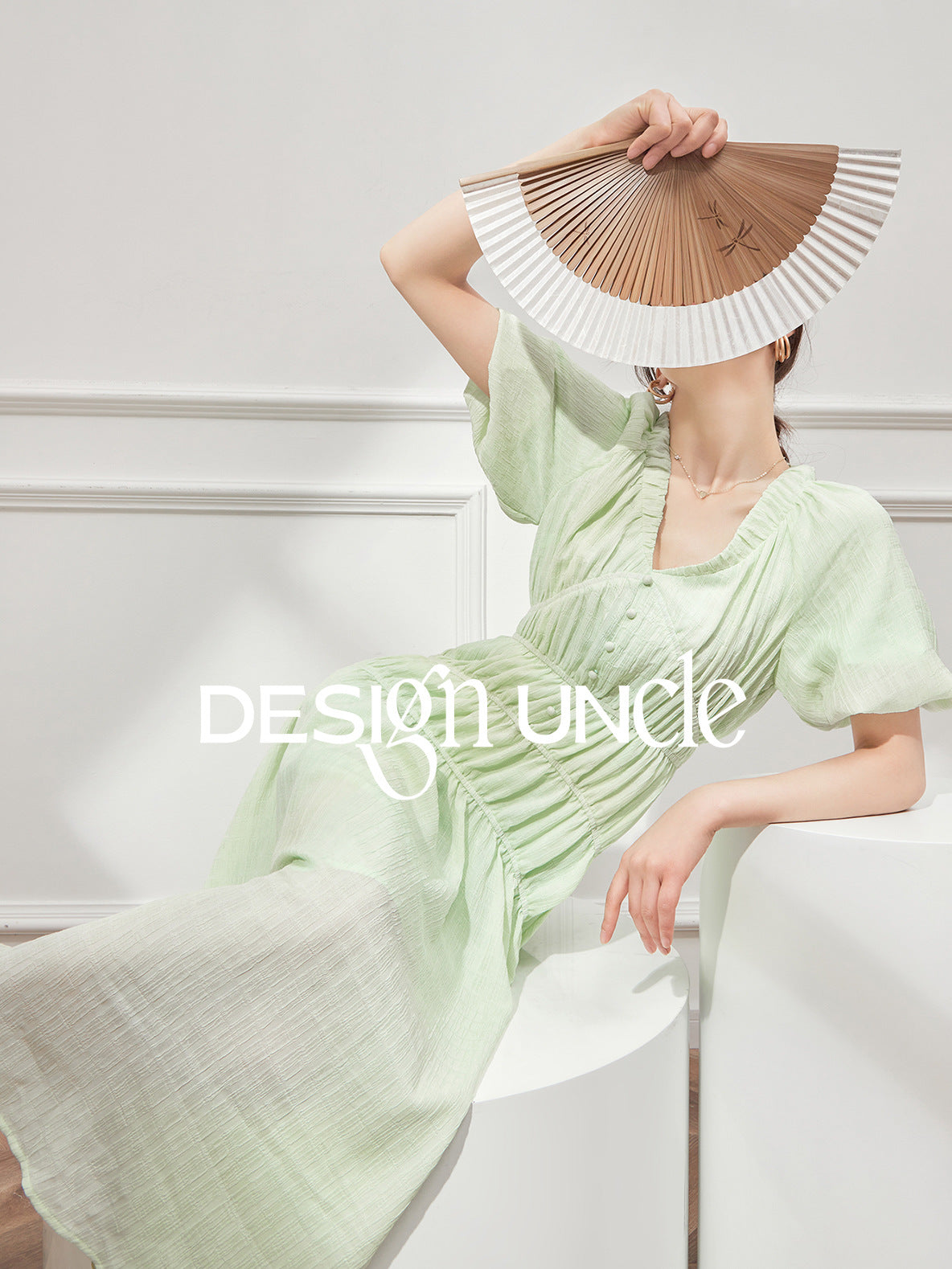 2023 Green Beach Resort Bubble Sleeve Dress