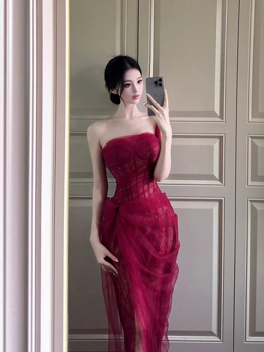 White French Bandeau Dresses – High-End Light Luxury Celebrity Birthday Style