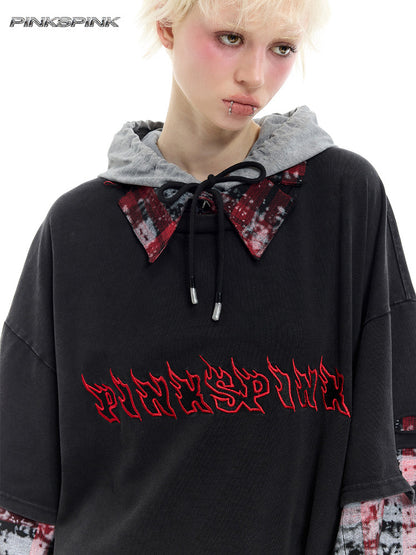 Three-Piece Layered Hooded Short-Sleeve Y2K Tee Set