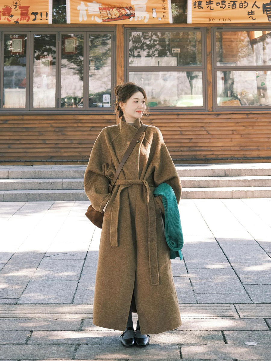 Reversible Cashmere Coat – Chic Mid-Length Half-Turtleneck Wool Jacket