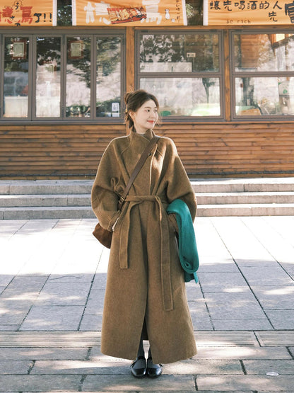 Reversible Cashmere Coat – Chic Mid-Length Half-Turtleneck Wool Jacket