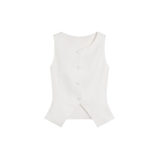 Pre-Loved White Suit Vest - Sleeveless Summer Style