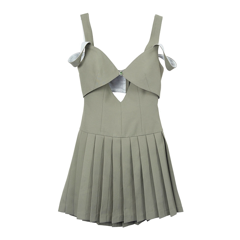 Hollow Pleated Hanging Strap Dress
