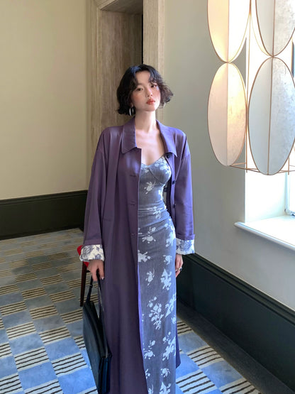 Autumn Moon Purple 100% Tencel Long Trench Coat – Wine Noon 2025