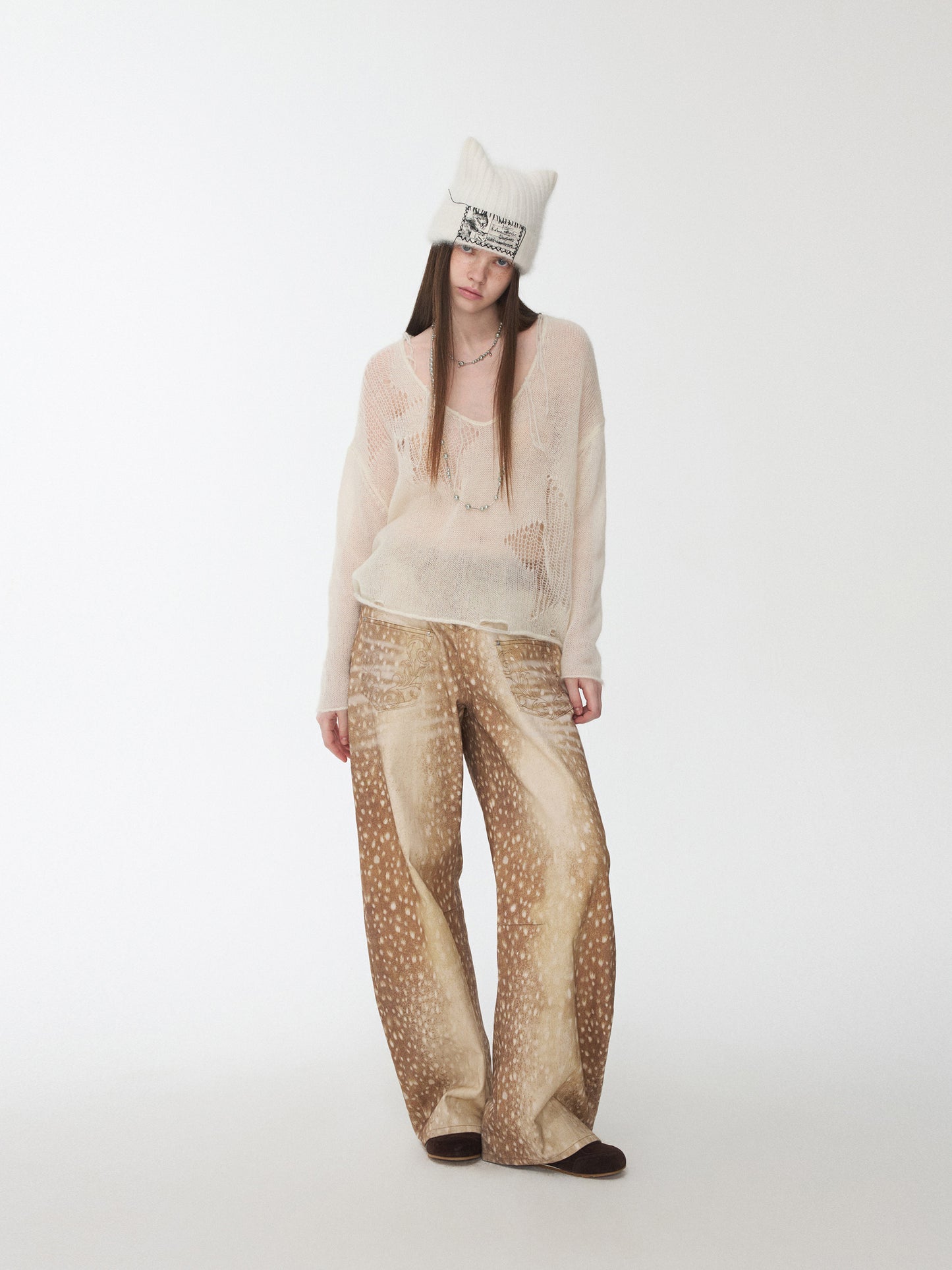 Star Cutout V-Neck Mohair Sweater