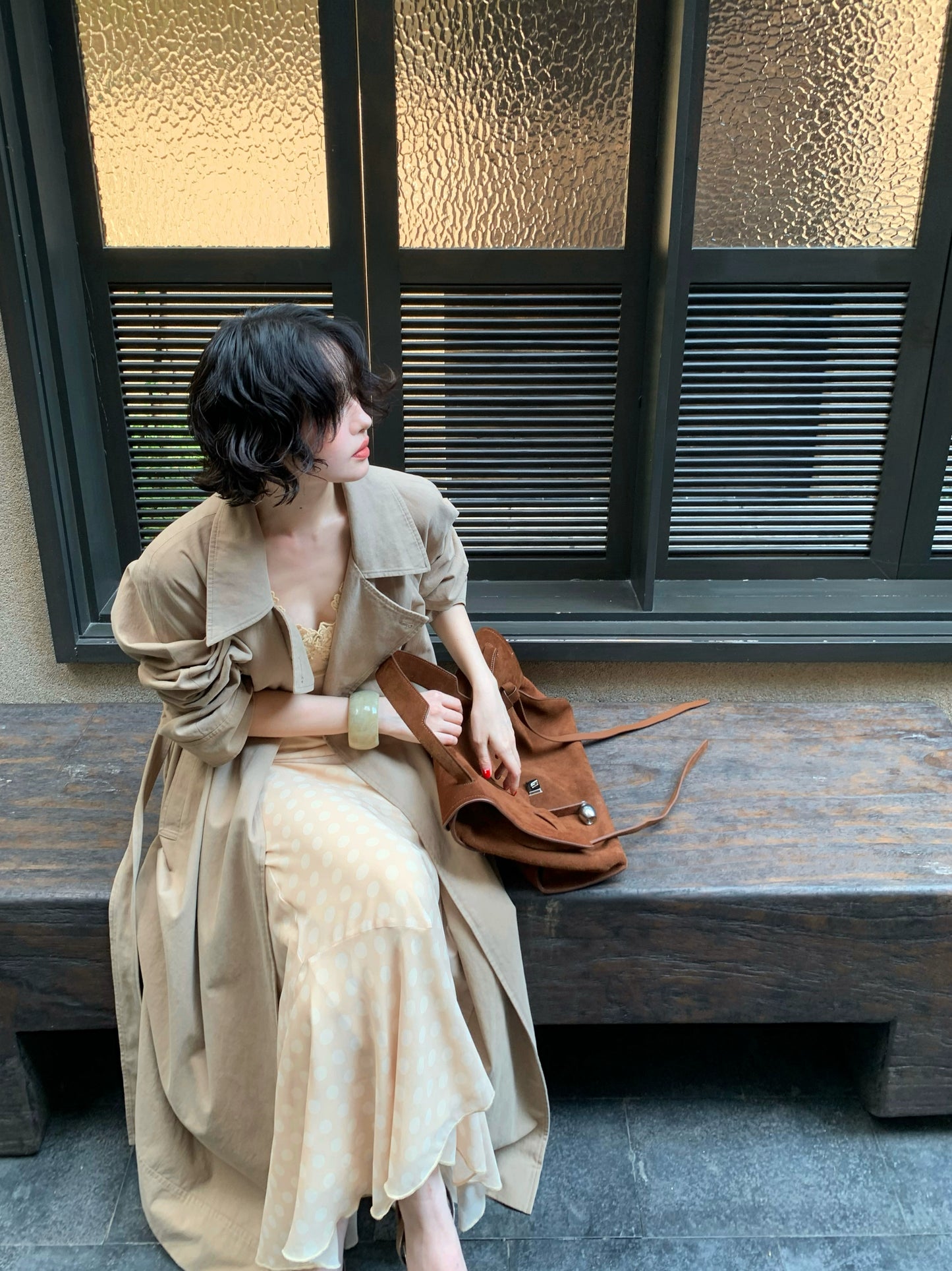 Walking in Autumn 100% Cotton Long Trench Coat – Wine Afternoon Edition