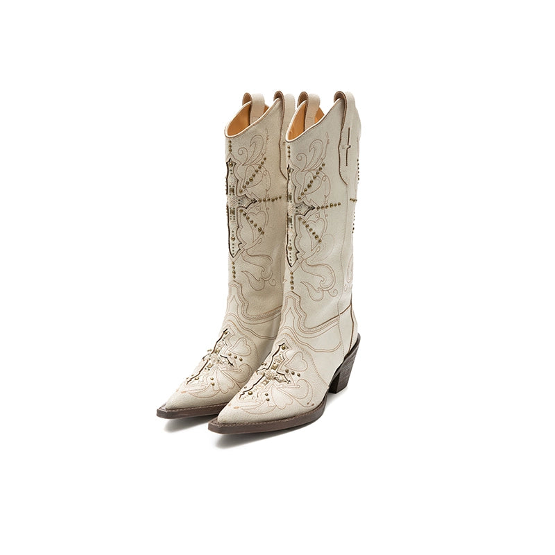 Pointed Toe Embroidered Cowboy Knight Boots – Tall Leather Western Style