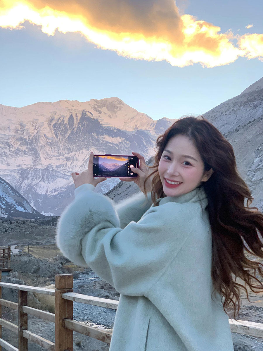 Golden Cashmere Coat – High-End Scarf Collar Wool Jacket