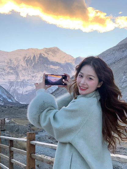 Golden Cashmere Coat – High-End Scarf Collar Wool Jacket