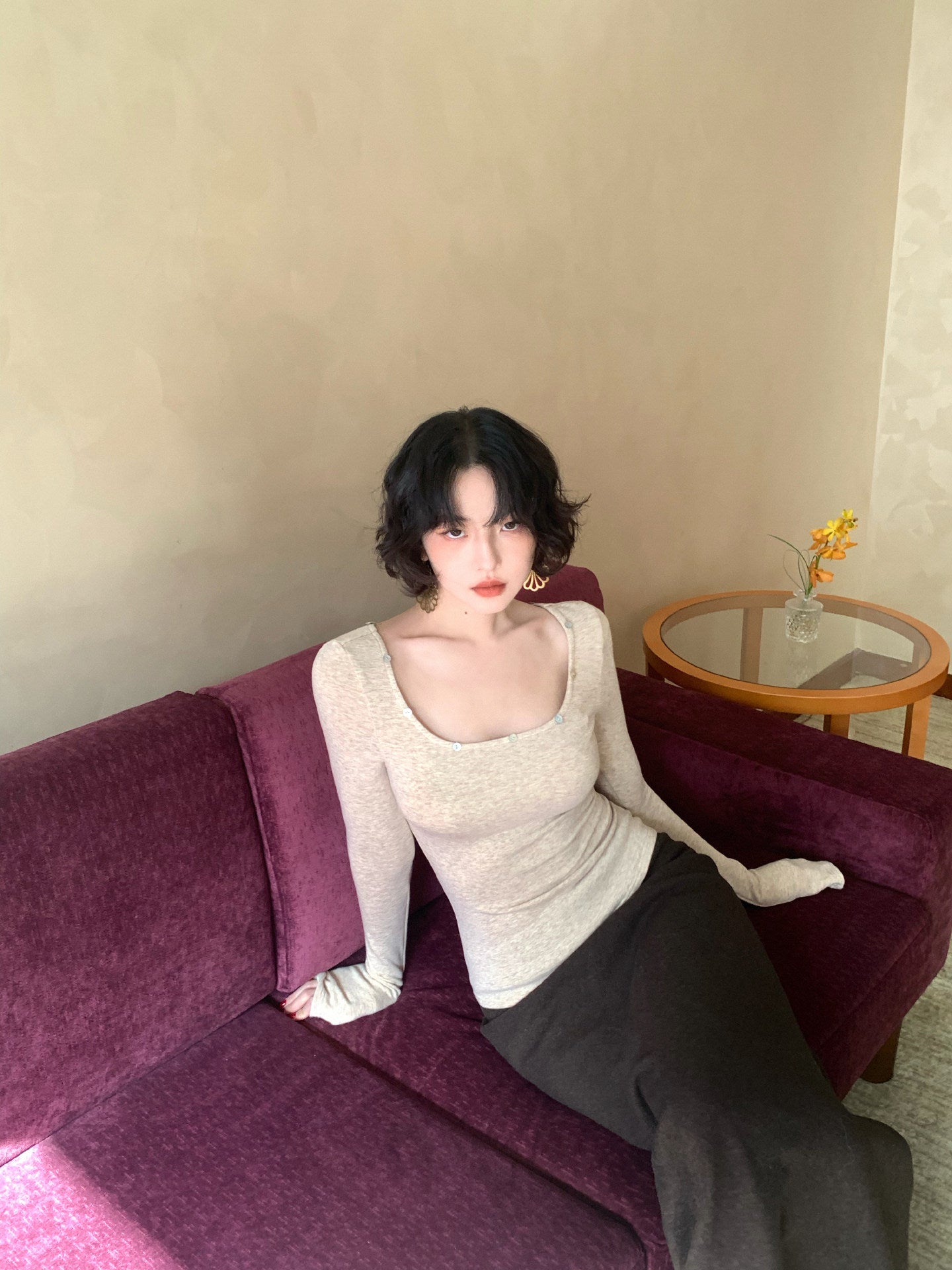 Chaoyun Square-Neck Button Detail Top
