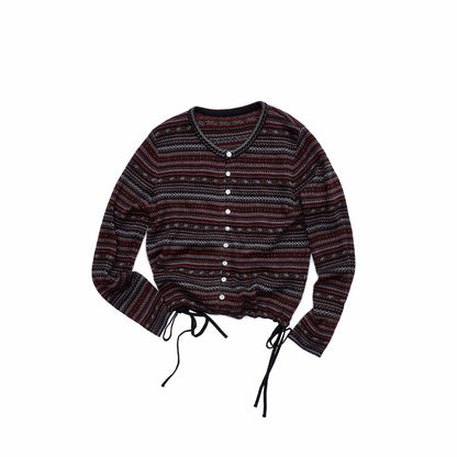 Fair Isle Pony Drawstring Knit Cardigan