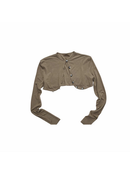 [celebrity same style] court-style metal buckle short knitted shoulder women's light little coat