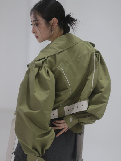 Cardamom Seed Green Loose Windbreaker Jacket