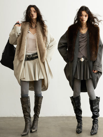 Distressed Long Jacket with Fur Collar | Urban Nomad Shell Coat