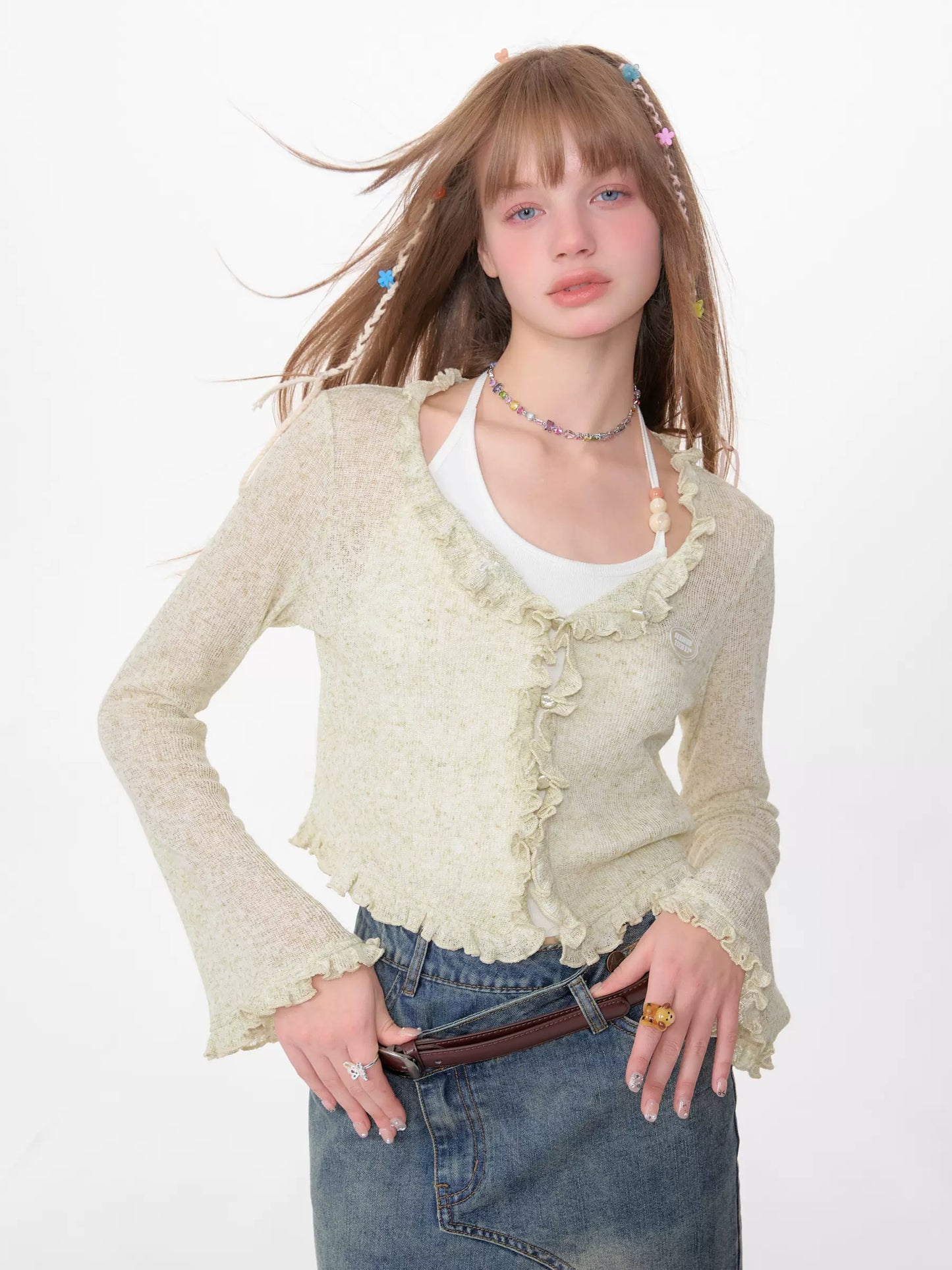 Translucent Ruffle Cardigan | Thin Retro Sunscreen Knit for Spring/Summer