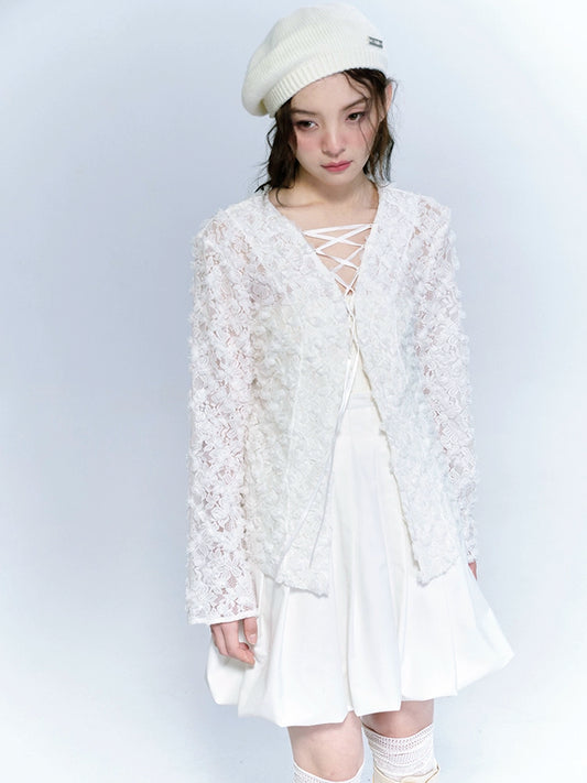 Original Rose Lace Hollow Cardigan - Autumn