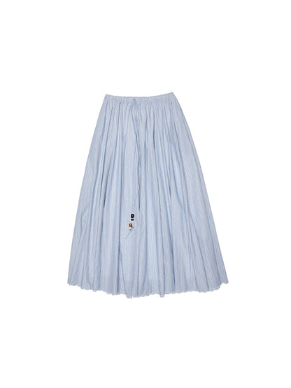 Striped Cotton Resort Skirt with Beaded Straps – Loose Swing A-Line Design