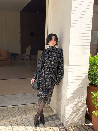 Golden Waltz Sequin Midi Bodycon Skirt – Retro Autumn Evening Style