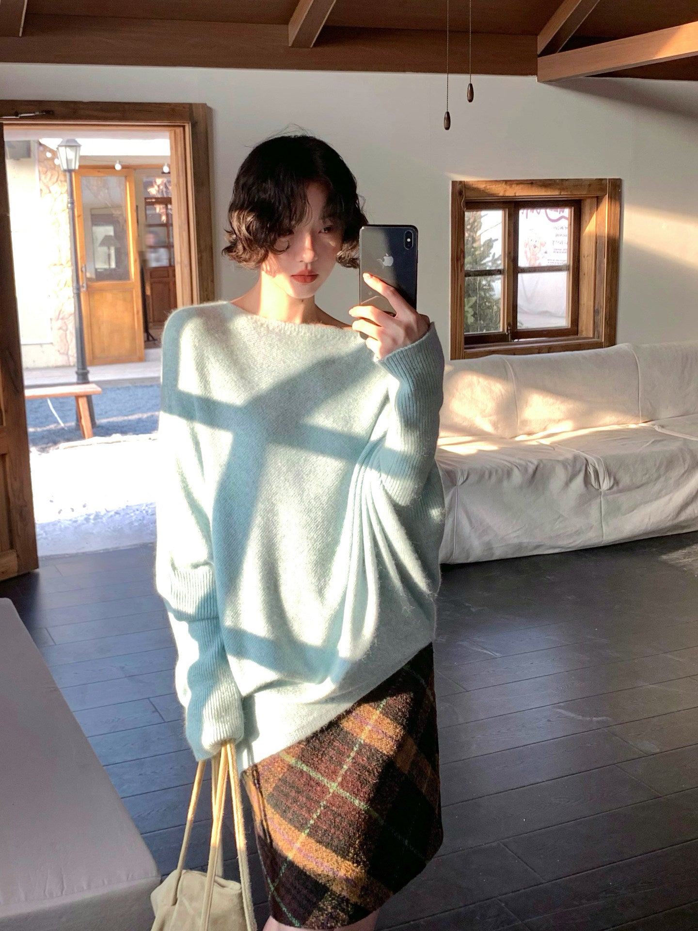 Starry Night Sea Salt Rabbit Fur Blend Batwing Sweater