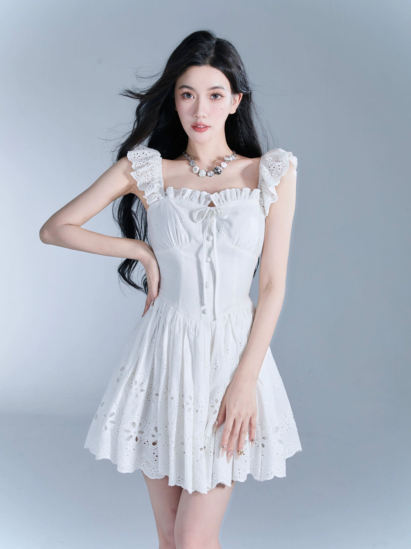 Sweet Little Flying Sleeve Waist Cinched Dress