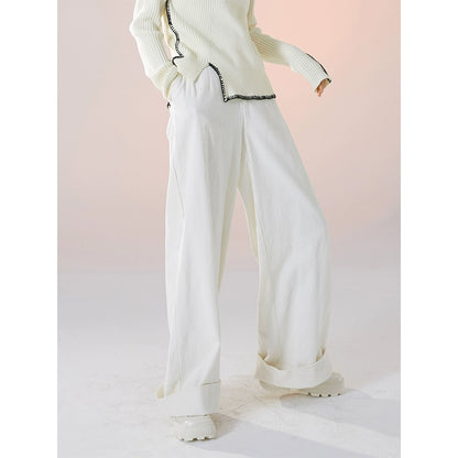 Autumn/Winter White Corduroy Wide Leg Casual Pants