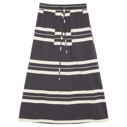 Grey White Stripe: Patch Pocket Elastic Waist Skirt