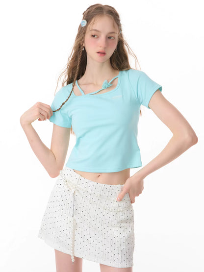 Butterfly Strap Slim Fit T-shirt | Three-Dimensional Short Sleeve Design for Summer