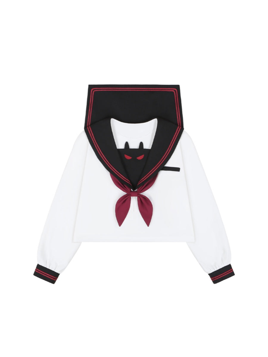 JK Uniform with Little Demon Embroidery Long-Sleeve Top