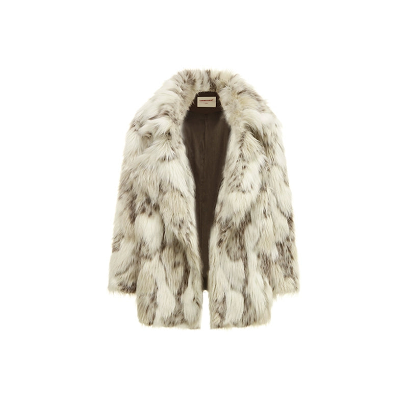 Leopard Print Eco-Fur Coat with Large Lapel – Autumn/Winter Statement Outerwear