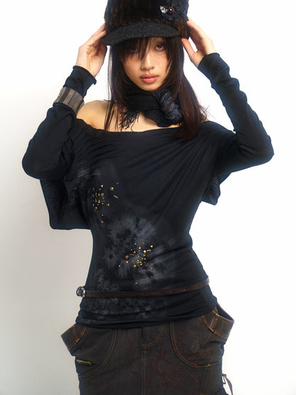 Metallic Swing Neck Printed Top – Retro Chic Fit