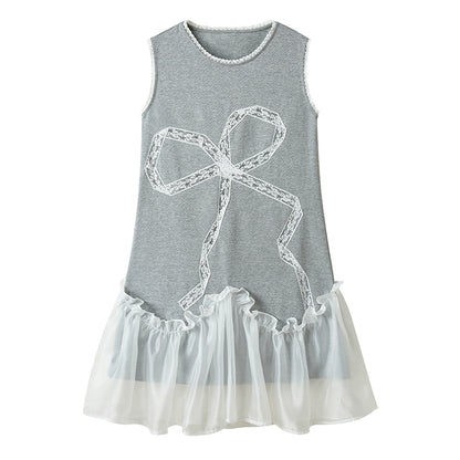 Hollow Bow Embroidered Tank Dress