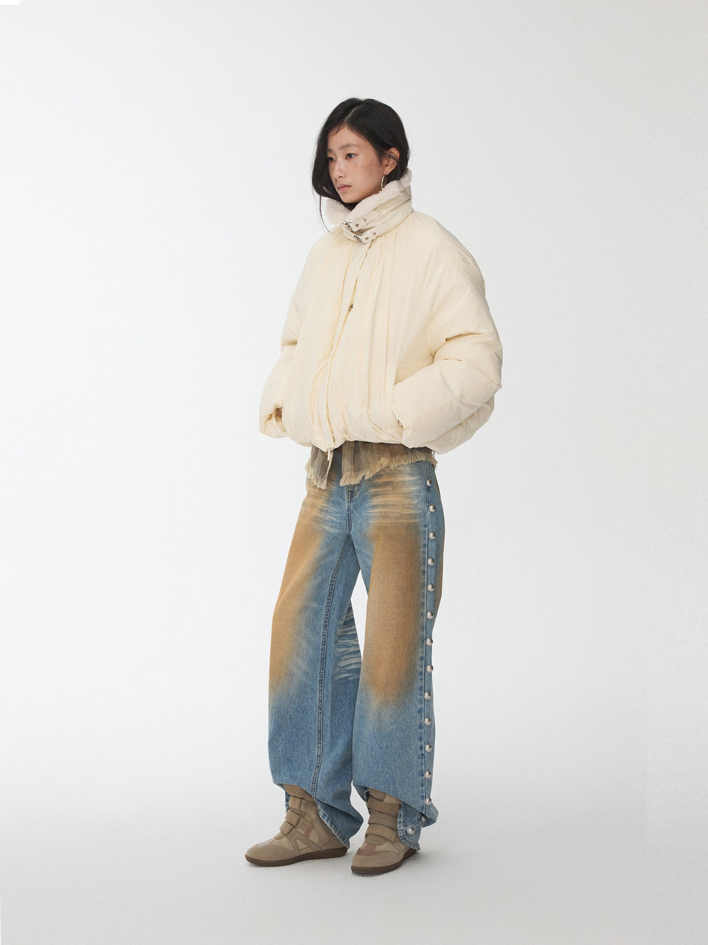 Belted Faux Shearling Puffer Jacket
