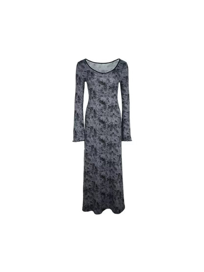 Smudge Gray Bell Sleeve Long Knit Dress