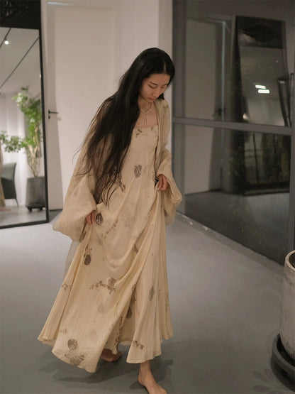 New Chinese Plant-Dye Dress – Luxe National-Style Long Skirt Suit