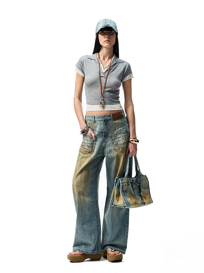 Two-in-One Knitted Polo T-Shirt – Slim Fit Contrast Short Sleeve Top