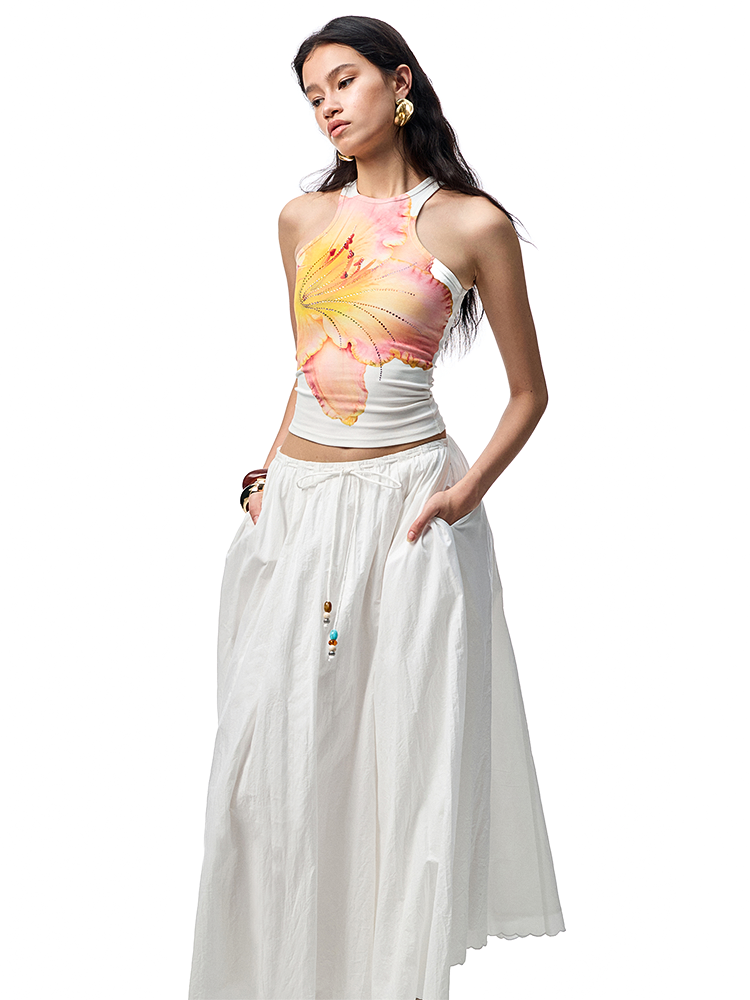 Summer Floral Rhinestone Racer Vest – Slim Fit Sleeveless Top