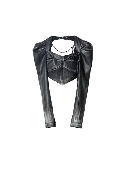 Dark Punk Chain Gradient Faux Leather Jacket