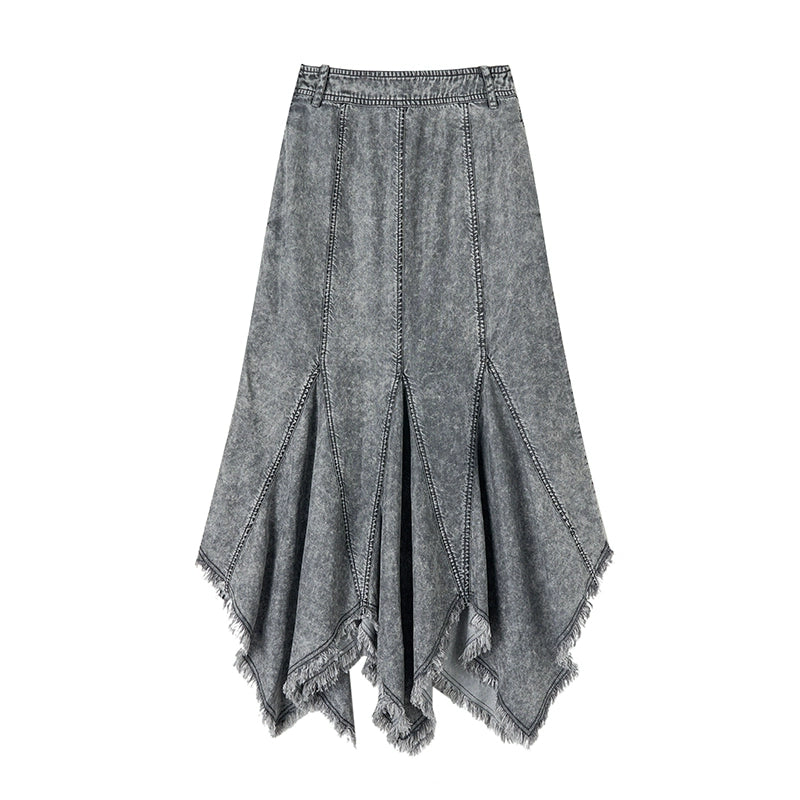 Yuantian Silk Denim Two Piece Skirt Set