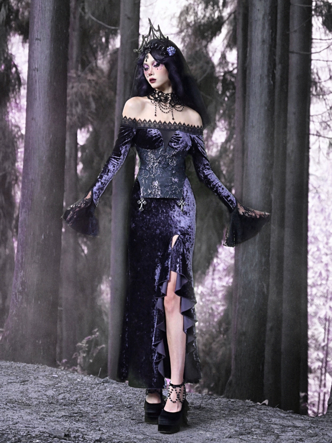 Luna Ritual Gothic Mermaid Long Sleeve Dress