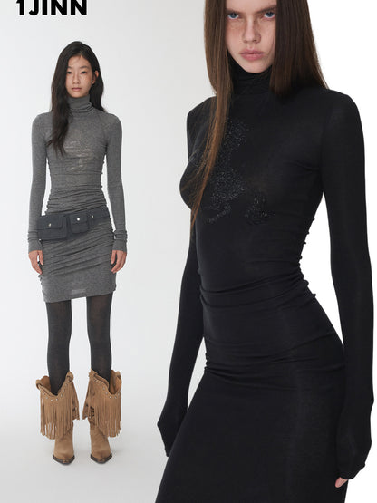 Rhinestone Mock-Neck Knit Top