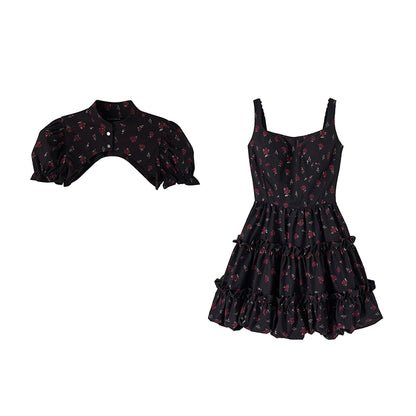 Rose Print Strap Dress