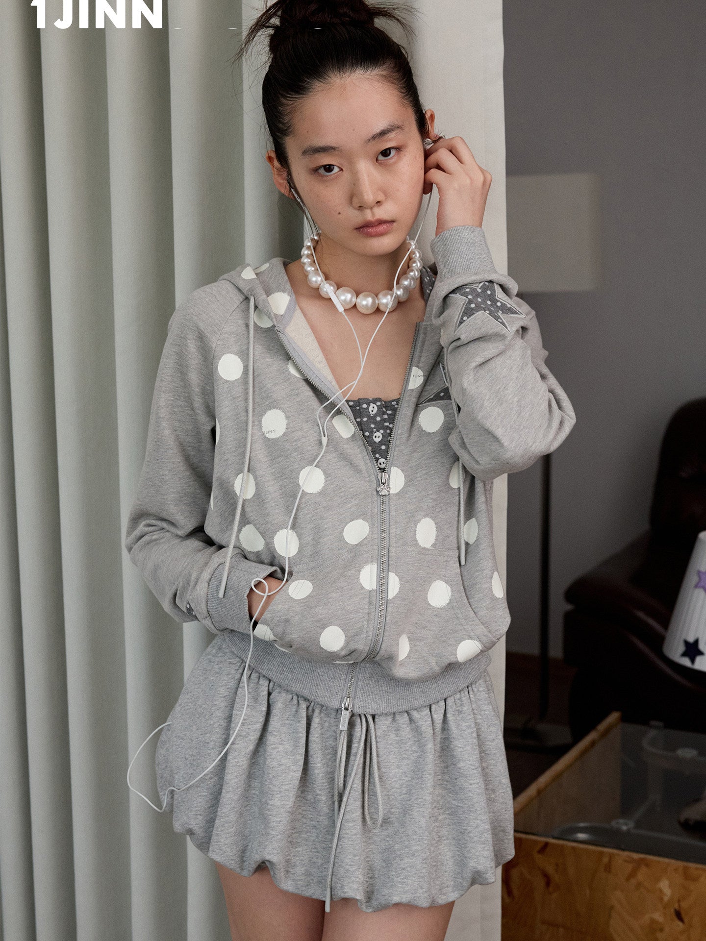 Polka Dot Patchwork Cropped Hoodie