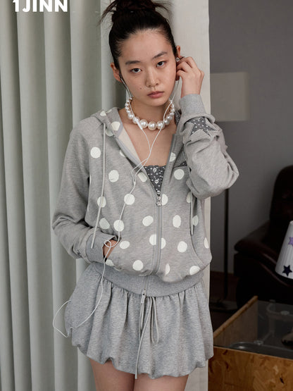 Polka Dot Patchwork Cropped Hoodie