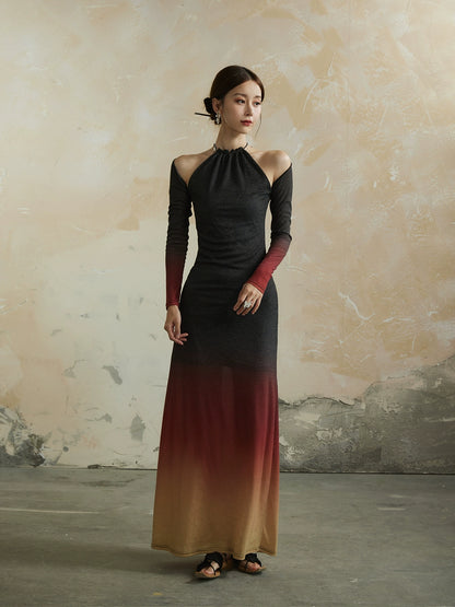 Black Red Gradient Knitted Dress