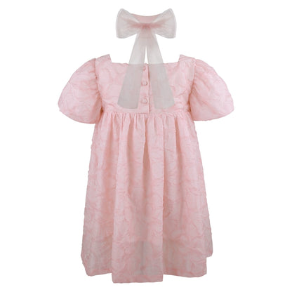 Original Pink Tulip Texture Bubble Sleeve Doll Dress