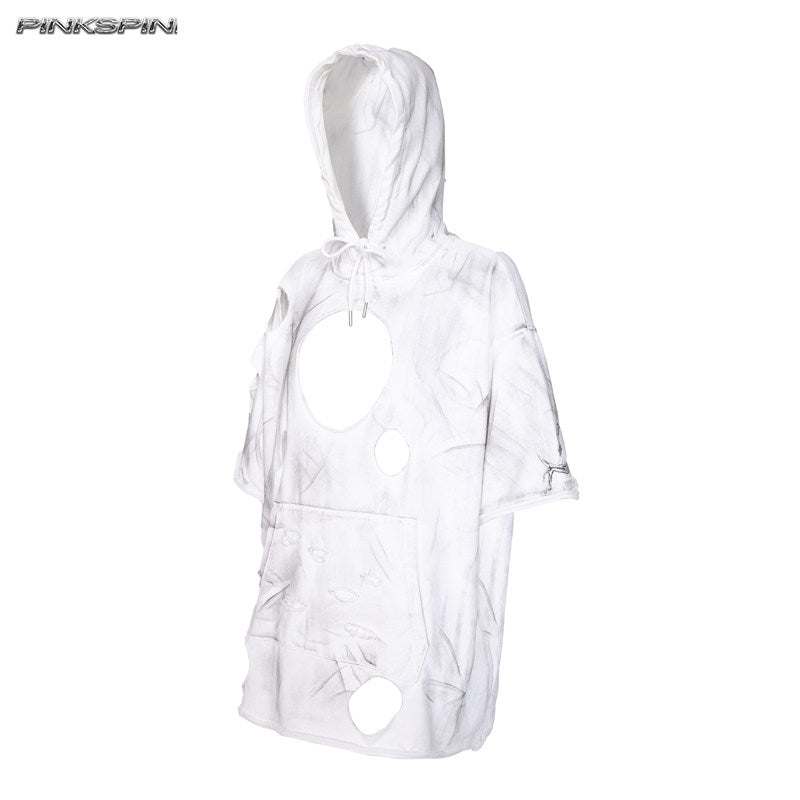 Original Distressed Rock-Punk Hooded Sweatshirt – Genderless Y2K Style