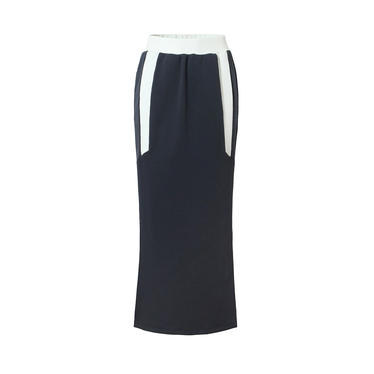 Diseño original Estilo de academia de academia Alta cintura azul blanco Panel de contraste Halfskirt para mujeres de primavera y otoño