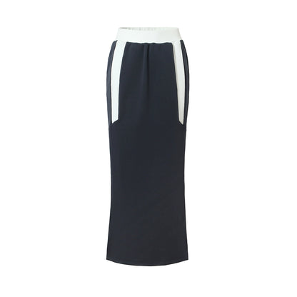 Diseño original Estilo de academia de academia Alta cintura azul blanco Panel de contraste Halfskirt para mujeres de primavera y otoño