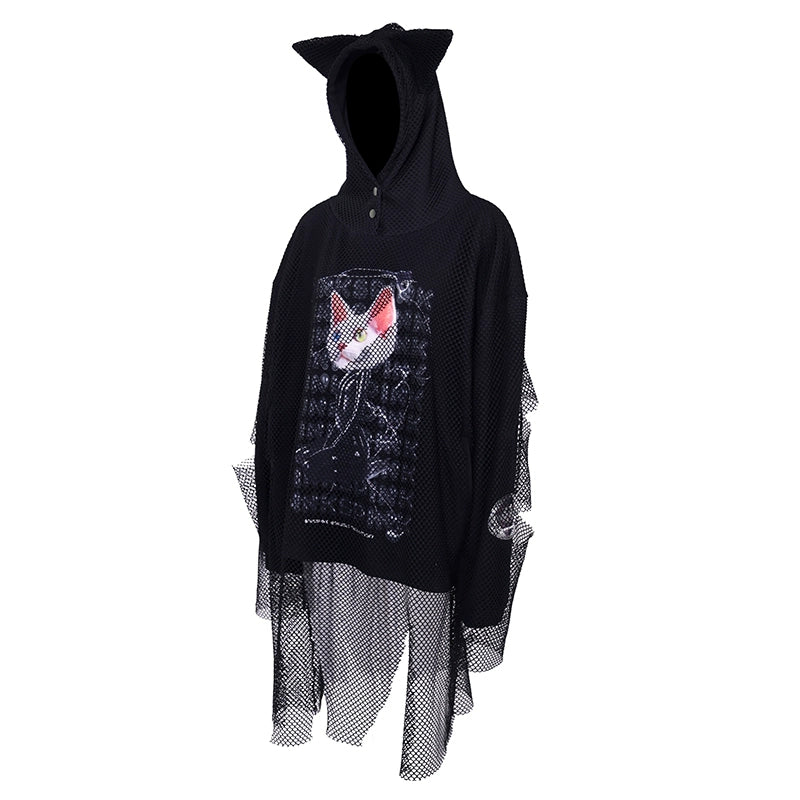Mesh Sweatshirt with Cat Ear Design – Playful and Futuristic Style